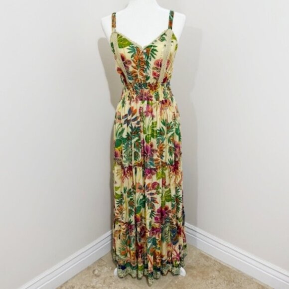 Anthropologie Me 2 Magic Yellow Tropical Floral Sleeveless Maxi Dress Size M NWT - Picture 1 of 7
